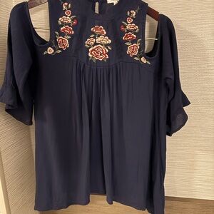 Maurices Navy Floral Embroidered Blouse